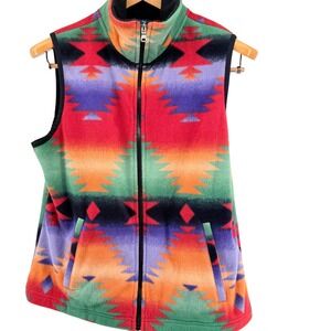 Chaps Aztec Fleece Vest Women's Lg Petite Southwest Full Zip Ralph Lauren